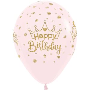 11" Happy Birthday Crowns Pastel Matte Pink (50pcs)