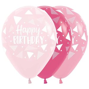 "11"" Happy Birthday Triangles Pink Assortment (50pcs)"
