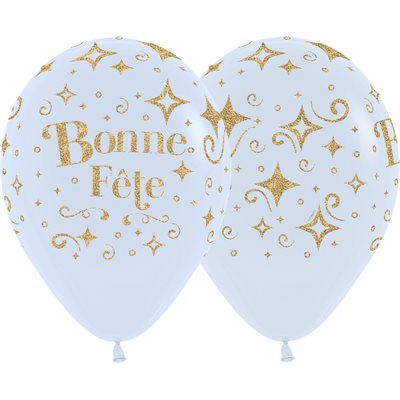 "11"" Bonne Fête Diamants Dorés Blanc (50pcs) "