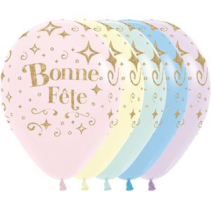 "11"" Bonne Fête Diamants Dorés Pastel Matte Assortment (50p