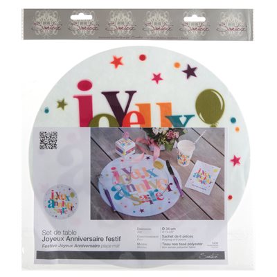 Set de table Joyeux Anniversaire festif Multicolore Ø 34 cm