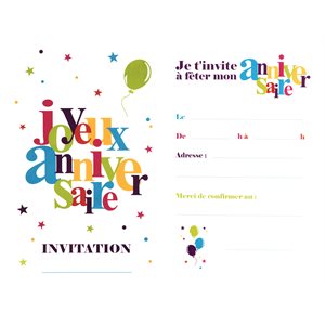 Carte invitation Joyeux Anniversaire festif Multicolore 11 x