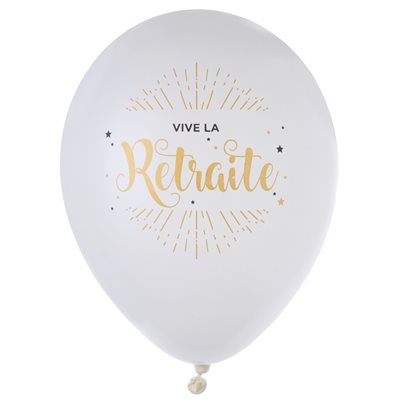 Ballon Vive la retraite Blanc Ø 23 cm Sachet de 8 pièces