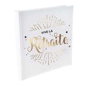 Livre d'or Vive la retraite métallisé Blanc 24 x 24 cm Sache