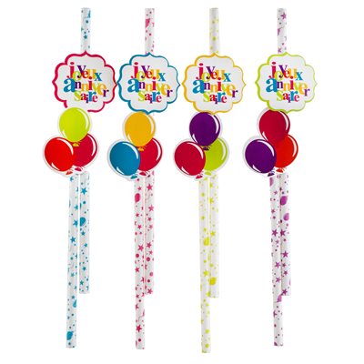 Paille Joyeux Anniversaire festif Multicolore 19.2 x 0.6 cm