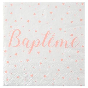 Serviette Baptême Corail 16.5 x 16.5 cm Sachet de 20 pièces