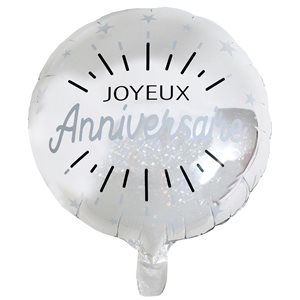 Ballon Alu Anniversaire Etincelant Argent Ø 45 cm Sachet d'1