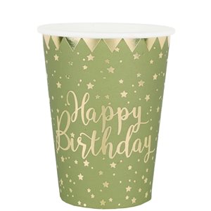 Gobelet Happy Birthday Sauge 7.8 x 9.7 cm 27cl Sachet de 10