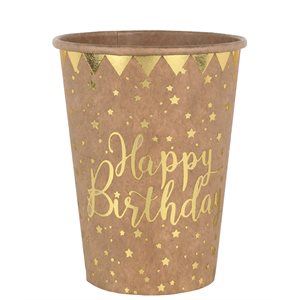 Gobelet Happy Birthday Kraft 7.8 x 9.7 cm 27cl Sachet de 10