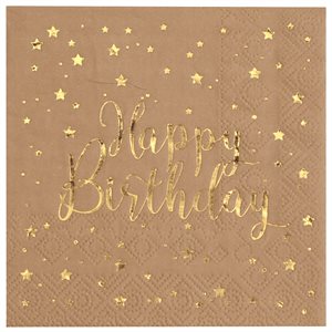 Serviette Happy Birthday Kraft 25 x 25 cm Sachet de 20 pièce