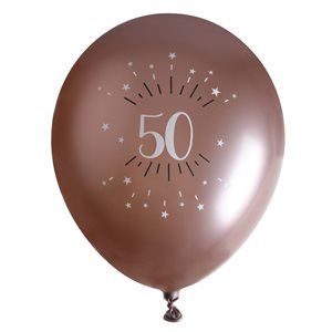 Ballon âge étincelant rose gold 50 ans Ø 30 cm Sachet de 6 p