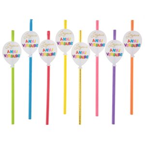 Paille Anniversaire ballon Multicolore 19.2 x 0.6 cm Boîte d