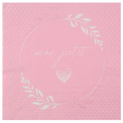 Serviette Baptême nacré Rose 16.5 x 16.5 cm Sachet de 20 piè