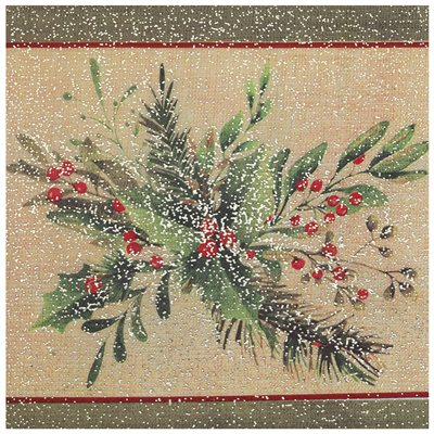 Serviette Noël houx scintillant Sauge 33 x 33 cm Sachet de 1