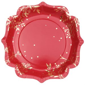 Assiette Feuilles d'hiver Rouge 21 x 21 cm Sachet de 10 pièc