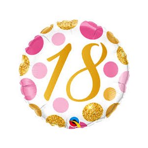 18'' M.NUMBER 18 PINK & GOLD DOTS