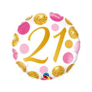 18''M.NUMBER 21 PINK & GOLD DOTS