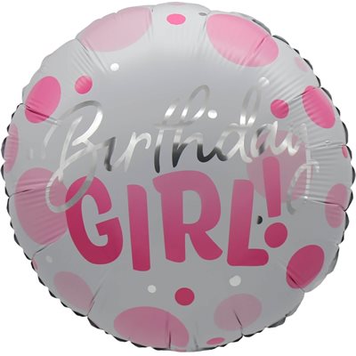 "18"" Birthday Girl Pink Dots Balloon Airise"