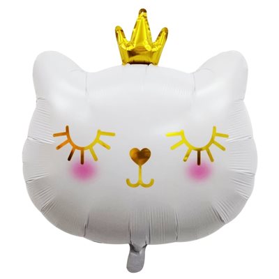 "19"" White Cat with Crown Balloon"